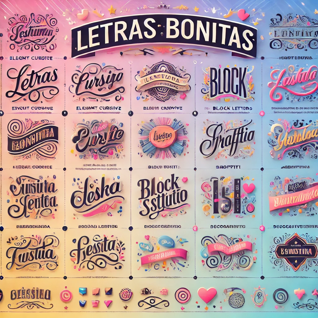 Ejemplos de fuentes decorativas y texto estético para redes sociales.